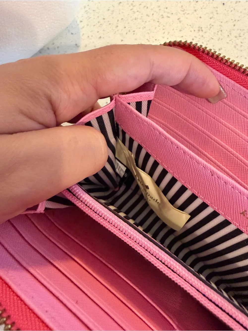 kate spade colorblock Two-Tone Coral and Light Pink Zip Wallet